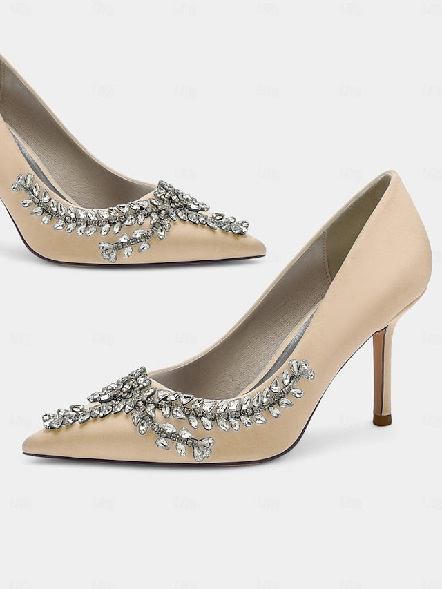 – Satin Women's Stiletto Heels Rhinestone-Embellished