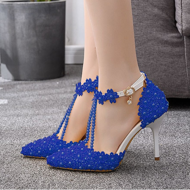 Shoes Heel Lace High Women's Bridal Pointed Wedding