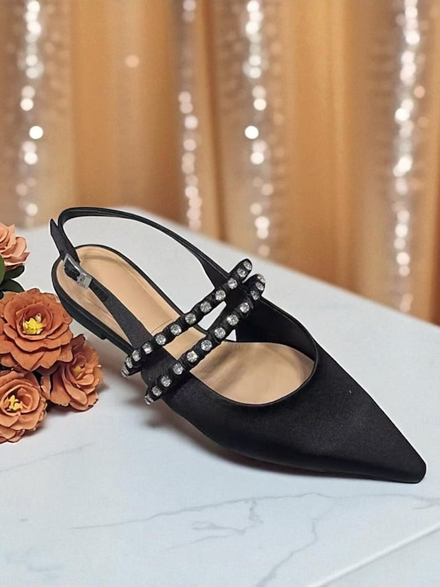 Toe Flats Women's Satin Pointed - Slingback Rhinestone