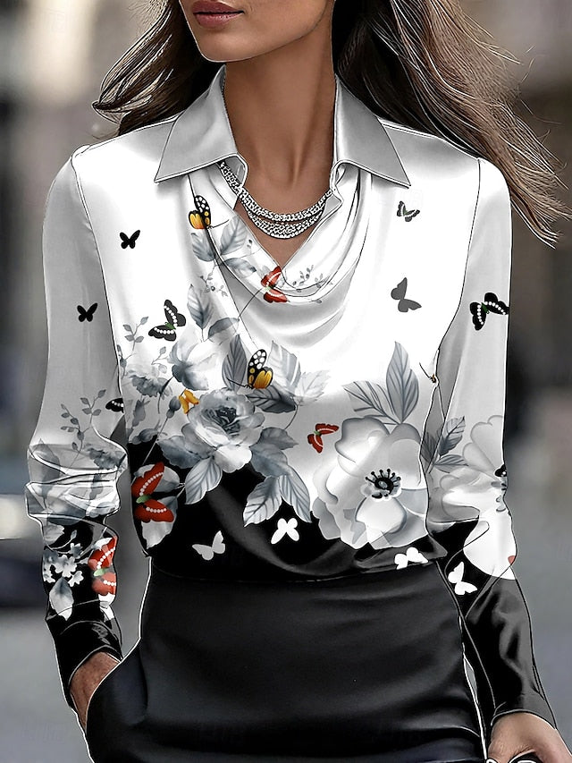 Women's Shirt Ruched Draped Floral Graphic Elegant Stylish
