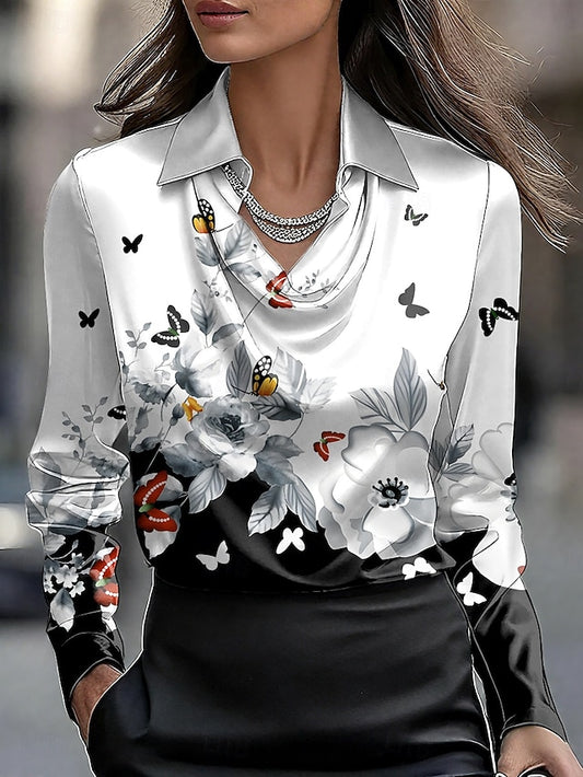 Women's Shirt Ruched Draped Floral Graphic Elegant Stylish