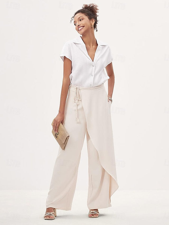 Women's Culottes Wide Leg Asymmetric Belted Full Length