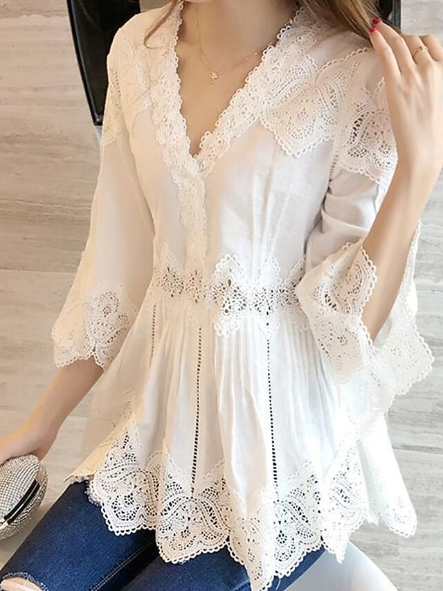 Women's Blouse Dressy Tops Lace Tops Ruched Lace Ruffle