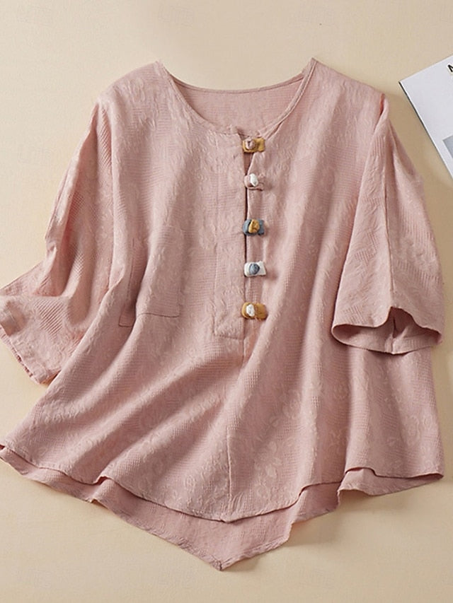 Women's Shirt Cotton Linen Shirts Blouse Faux Cotton Linen