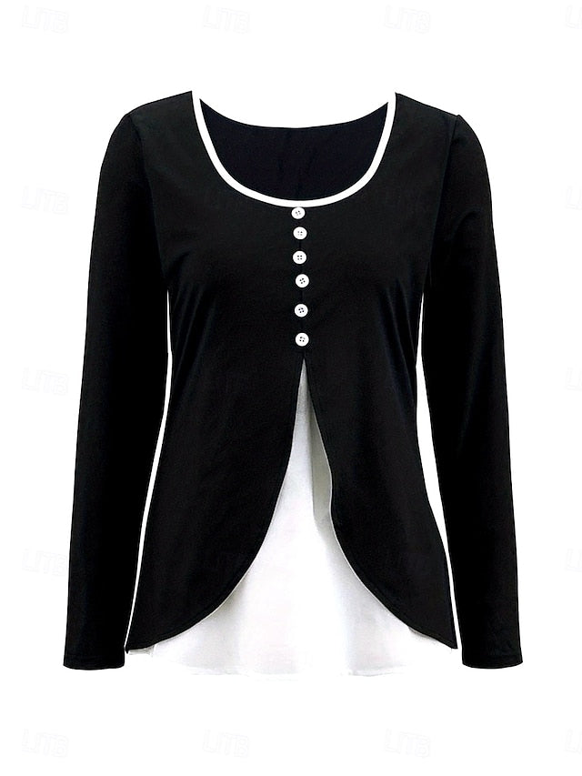 Women's T Shirt Buttons Print Tiered Solid Color Color