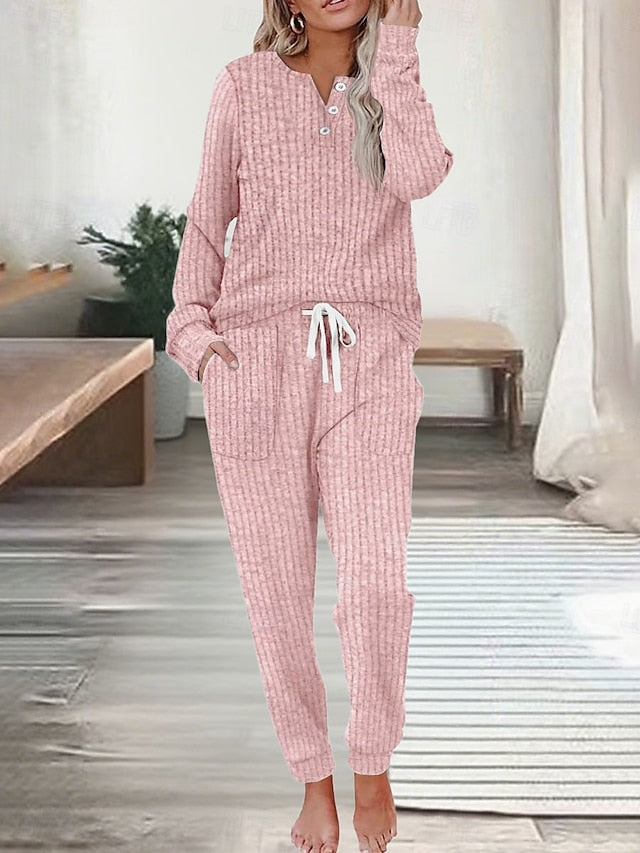 Women's Pants Sets Long Sleeve Crew Neck Solid Color