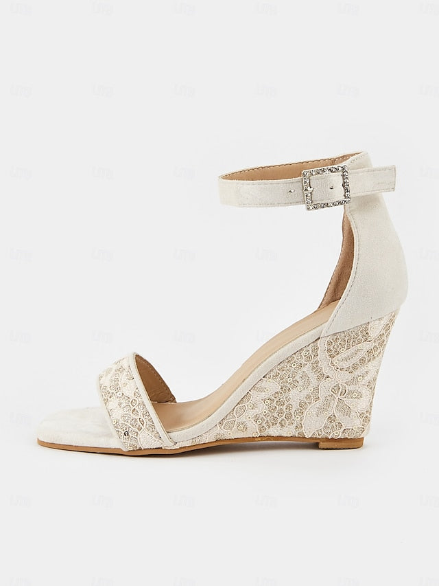 Heel Strap Women for Stylish White Sandals Lace – Wedge Ankle