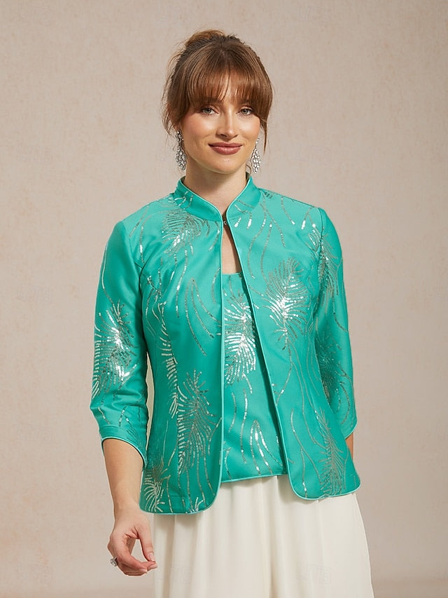Women's Twinset Blouse Dressy Tops Jacket Sequins Feather