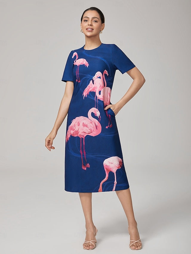 Women's Casual Dress Royal Blue Short Sleeve Flamingo