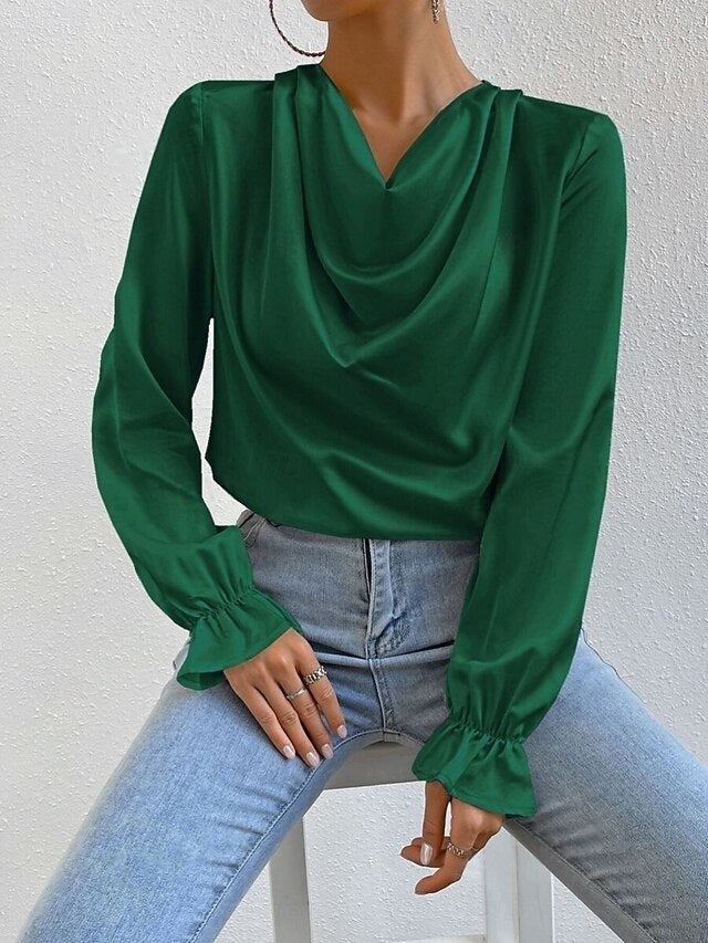 Women's Blouse Ruched Solid Color Elegant Stylish Basic
