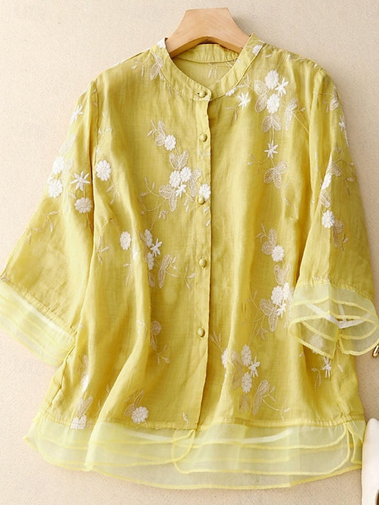 Women's Shirt Cotton Linen Shirts Button Up Blouse