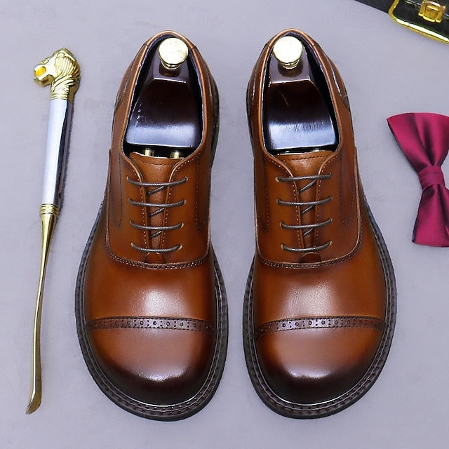 Men's Toe Genuine Leather Cap Oxford First Shoes-