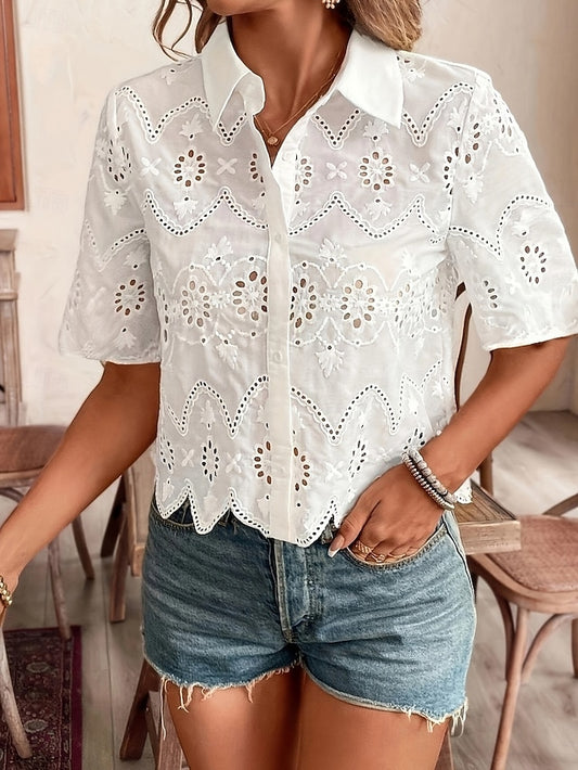 Women's Shirt Lace Shirt Blouse Hollow Out Plain Basic