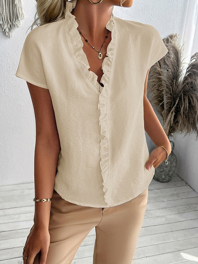 Women's Blouse Ruffle Patchwork Solid Color Stylish Basic