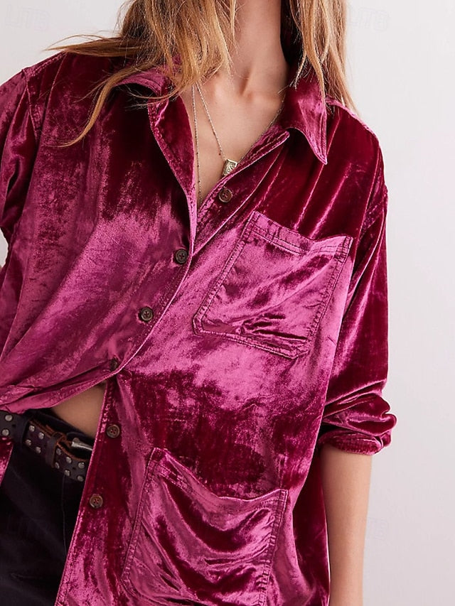 Women's Shirt Velvet Elegant Dressy Buttons Plain Vintage