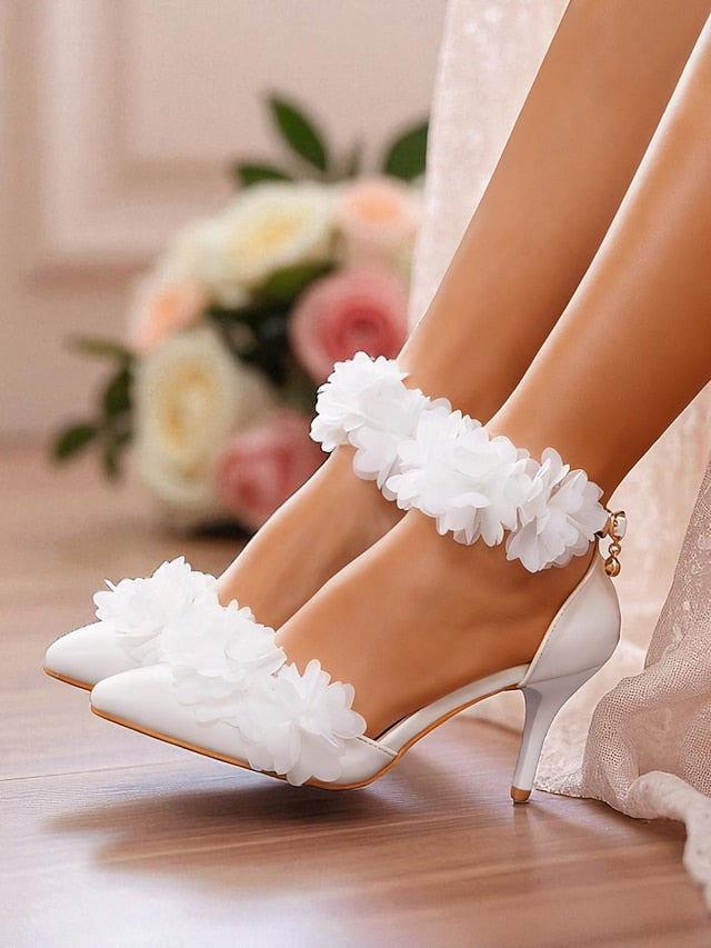 Ankle White Strap Elegant - Pointed Heels Floral Women's