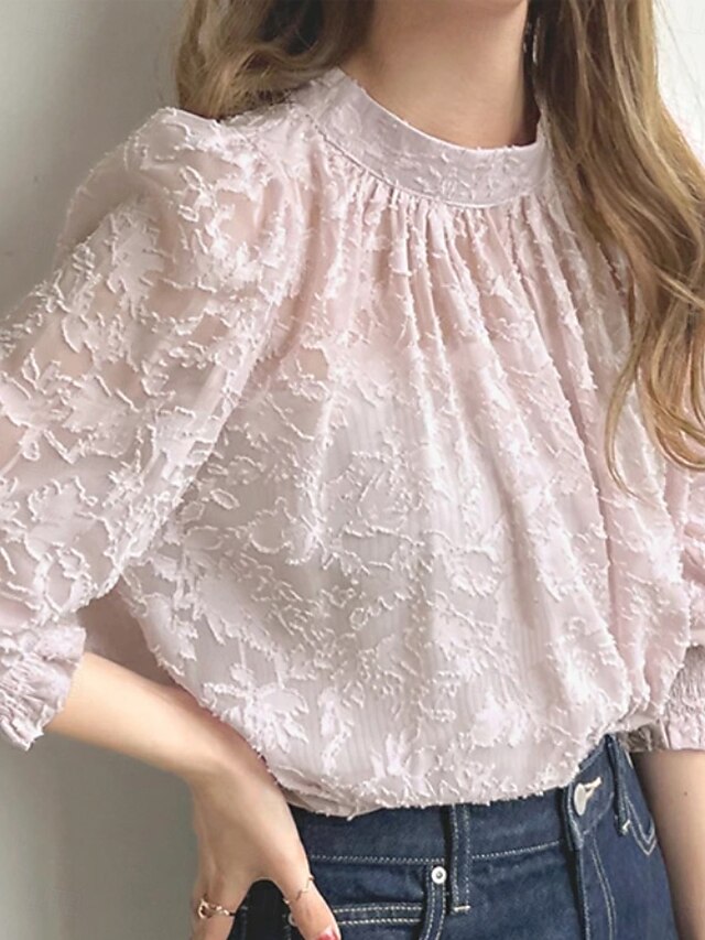 Women's Shirt Blouse Chiffon Tops Ruched Lace Floral Active