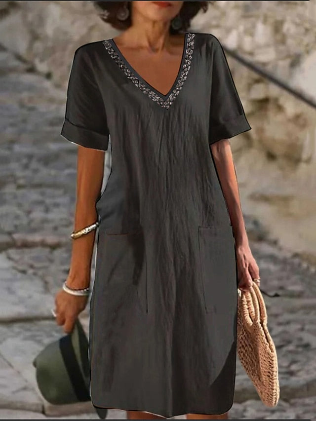 Women's Black Pink Gray Summer Spring Midi Dress Faux