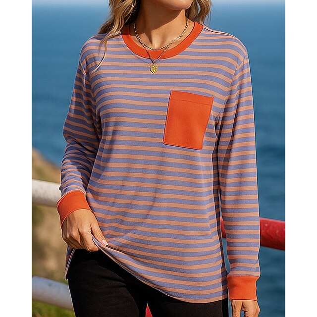 Women's Pullover Sweatshirt Casual Tops Pocket Long Sleeve