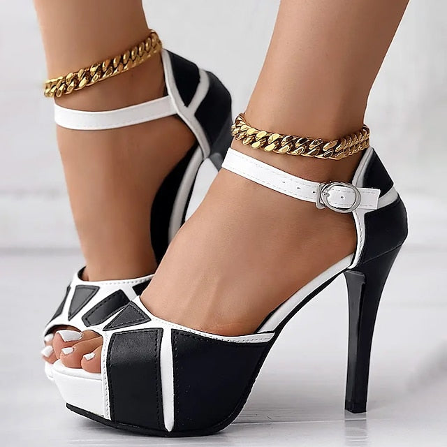 Stiletto and White with Platform Black Women's Sandals