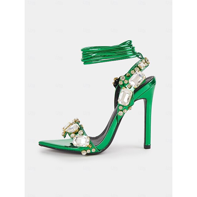 Women's Metallic with Stiletto Lace-Up Green Heels