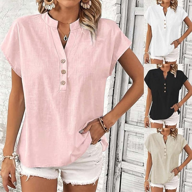 Women's Cotton Linen Shirts Solid Color Plain Bohemia