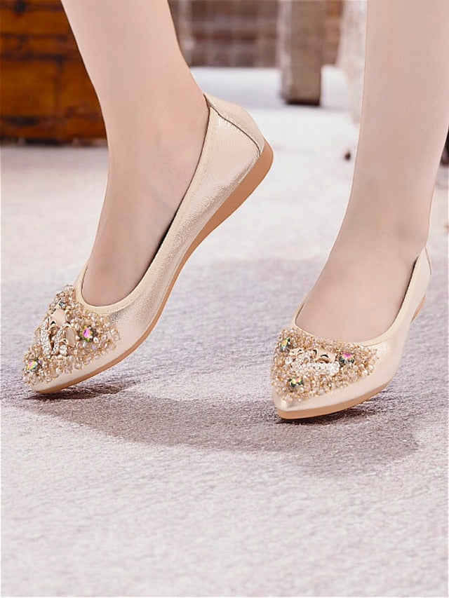 Foldable Rhinestone Flats Ballet with Black Women's