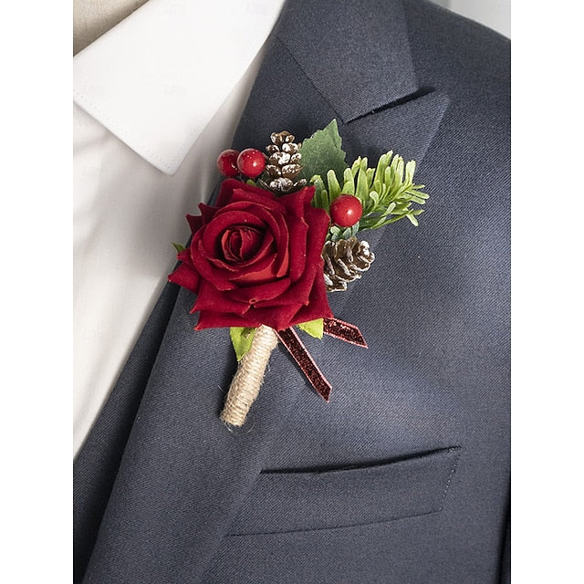 Boutonniere Women's Christmas and Corsage Red Set Rose