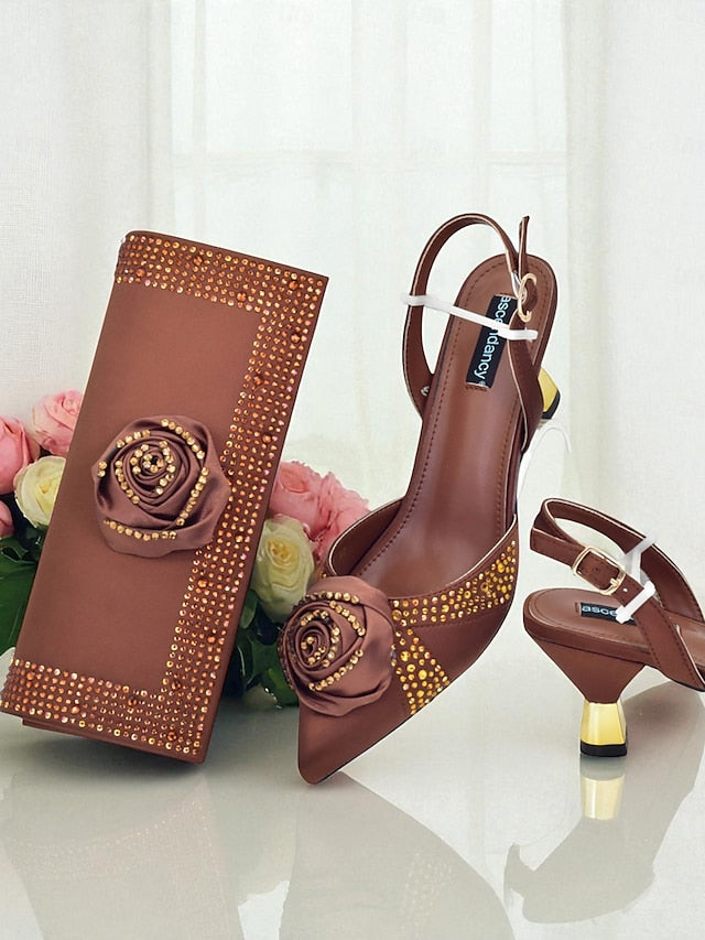 Clutch Set and Women's Slingback - Heels Gold Matching