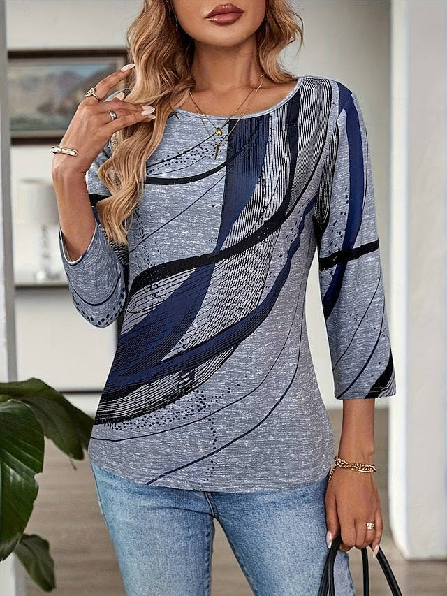 Women's Tee Top Geometric Abstract Casual Boho Long Sleeve