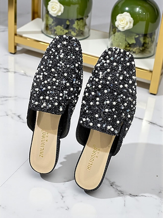 Rhinestone - Women's Pink Pearl Embellished and Mules