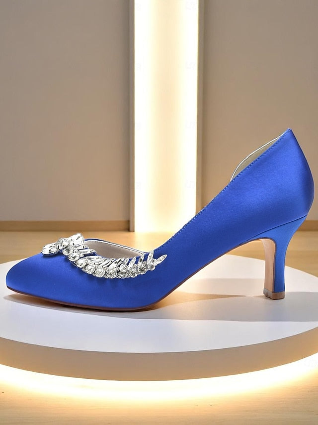 Heels Toe Satin Kitten - Heel Silver Low Women's Round