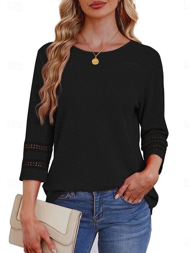 Women's Blouse Lace Patchwork Solid Color Stylish Casual