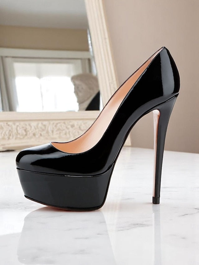 Women's and Pointed-Toe Patent Platform Heels with Black