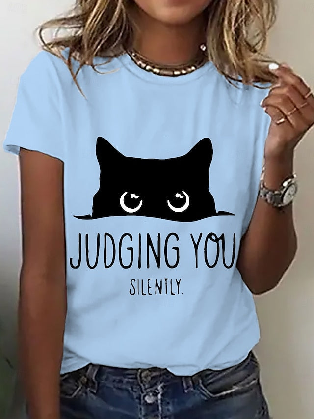Women's T Shirt Print Graphic Animal Cat Stylish Modern