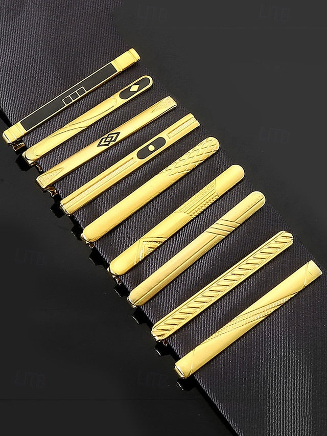 Sleek Men Clip Black Design Gold Tie for with Elegant Inlay –