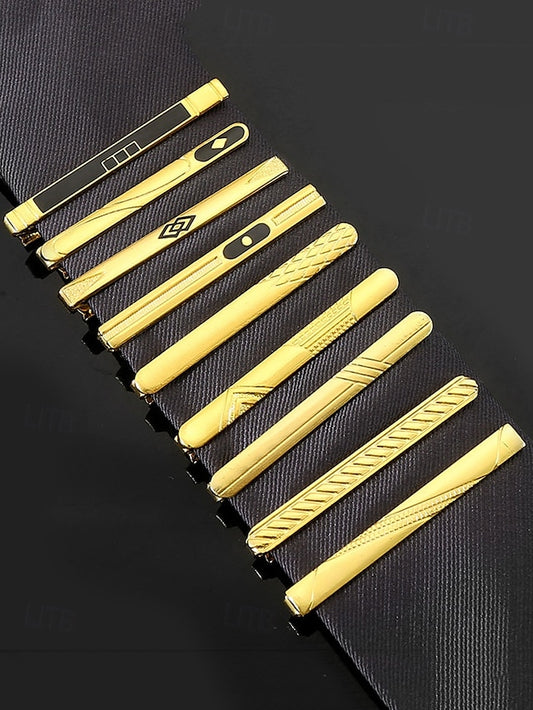 Sleek Men Clip Black Design Gold Tie for with Elegant Inlay –
