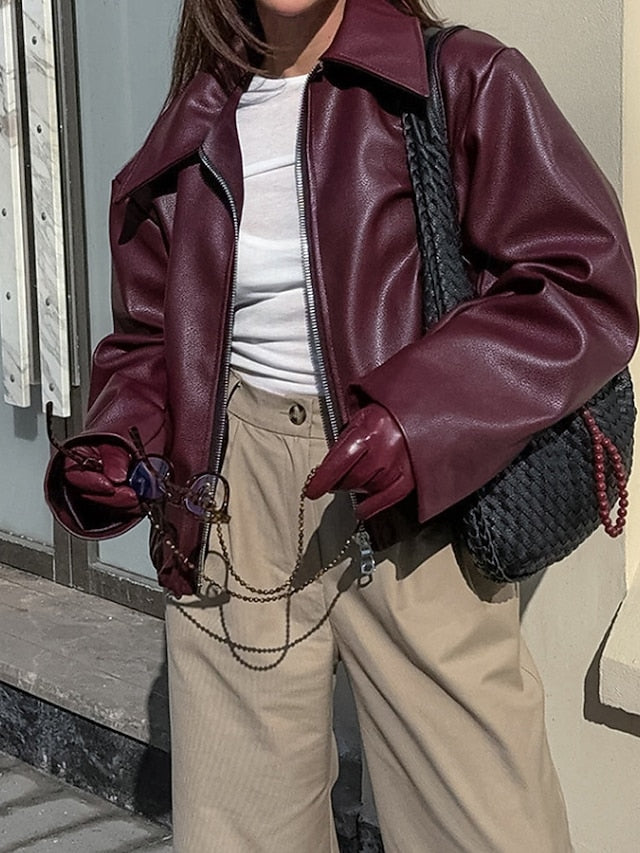 Faux Comfortable Jacket Leather Zipper Pocket Women's Warm