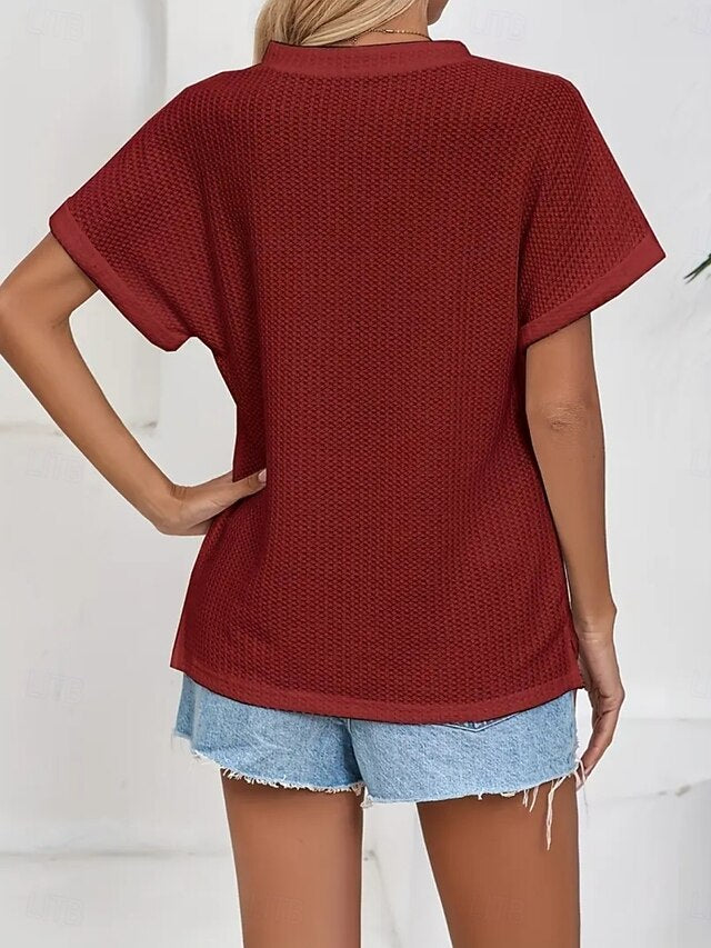 Women's Blouse Buttons Solid Color Stylish Casual Short