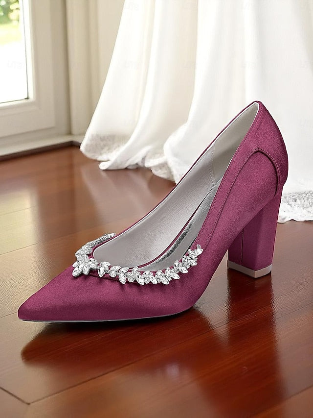 Heel Satin Pumps Block Women's Wedding Pink