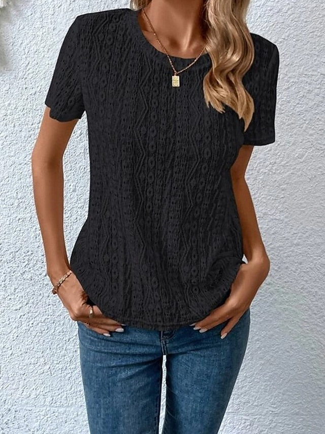 Women's Blouse Eyelet top Lace Tops Hollow Out Plain Daily