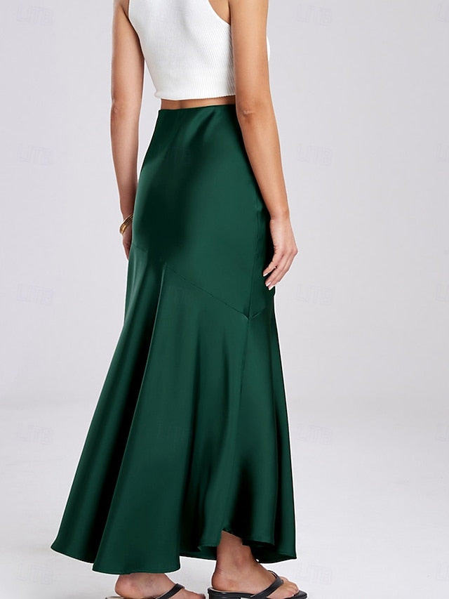 Women's Satin Skirts Elegant Vintage Fashion Casual Maxi