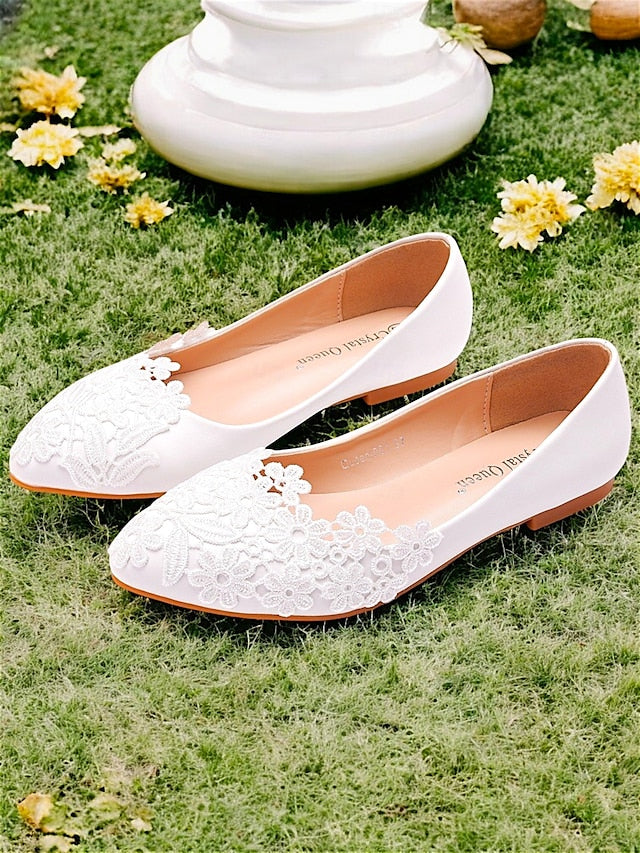 Brides Elegant Lace for Ballet Flats Women's White –
