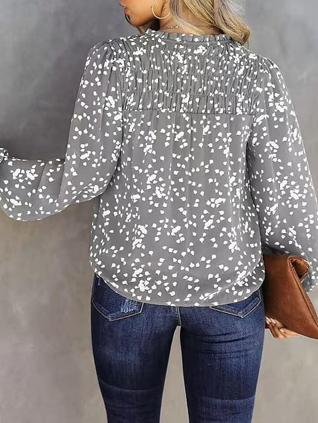 Women's Blouse Ruched Print Polka Dot Vintage Stylish Long