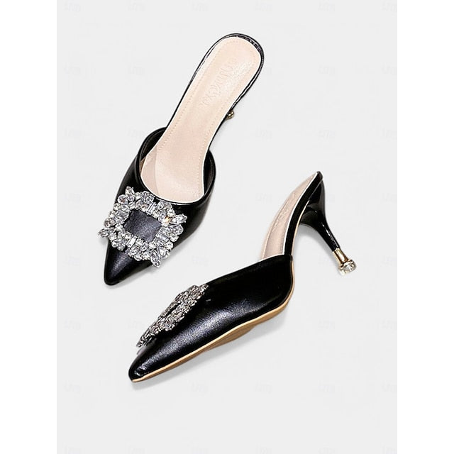 Women's Buckle Pointed Blue Toe with Light Mules Crystal