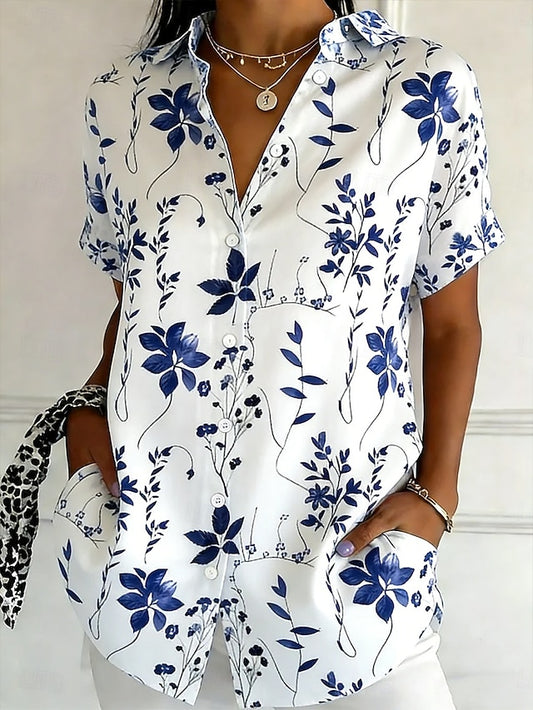 Women's Shirt Buttons Print Floral Graphic Vintage Stylish