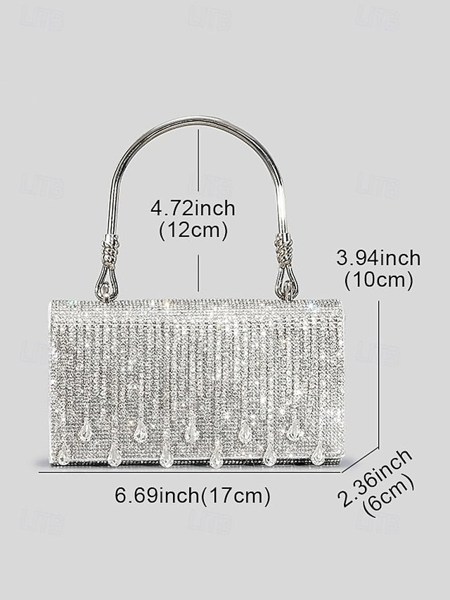 Chain Women's Crystal Evening Silver Handbag with Elegant