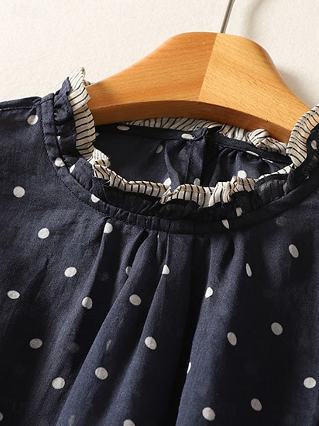 Women's Shirt Blouse Long Sleeve Tops Patchwork Polka Dot