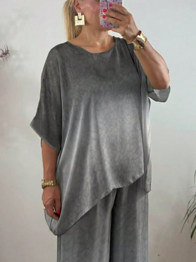 Women's Pants Sets 3/4 Length Sleeve Crew Neck Gradient