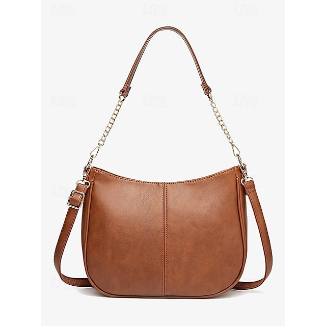 Sac bandoulière en cuir pour femme avec chaîne marron et doré